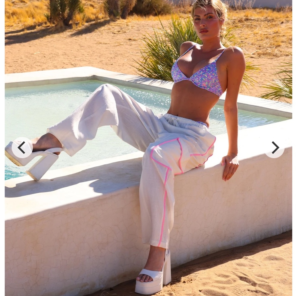 Kulani Kinis White Track Pants with Pink Trim